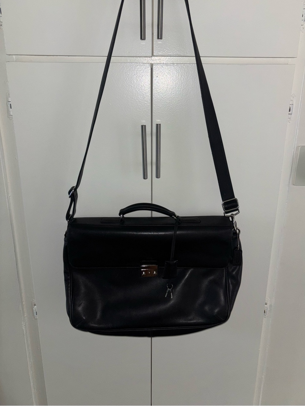 Coach Black Leather briefcase with key lock